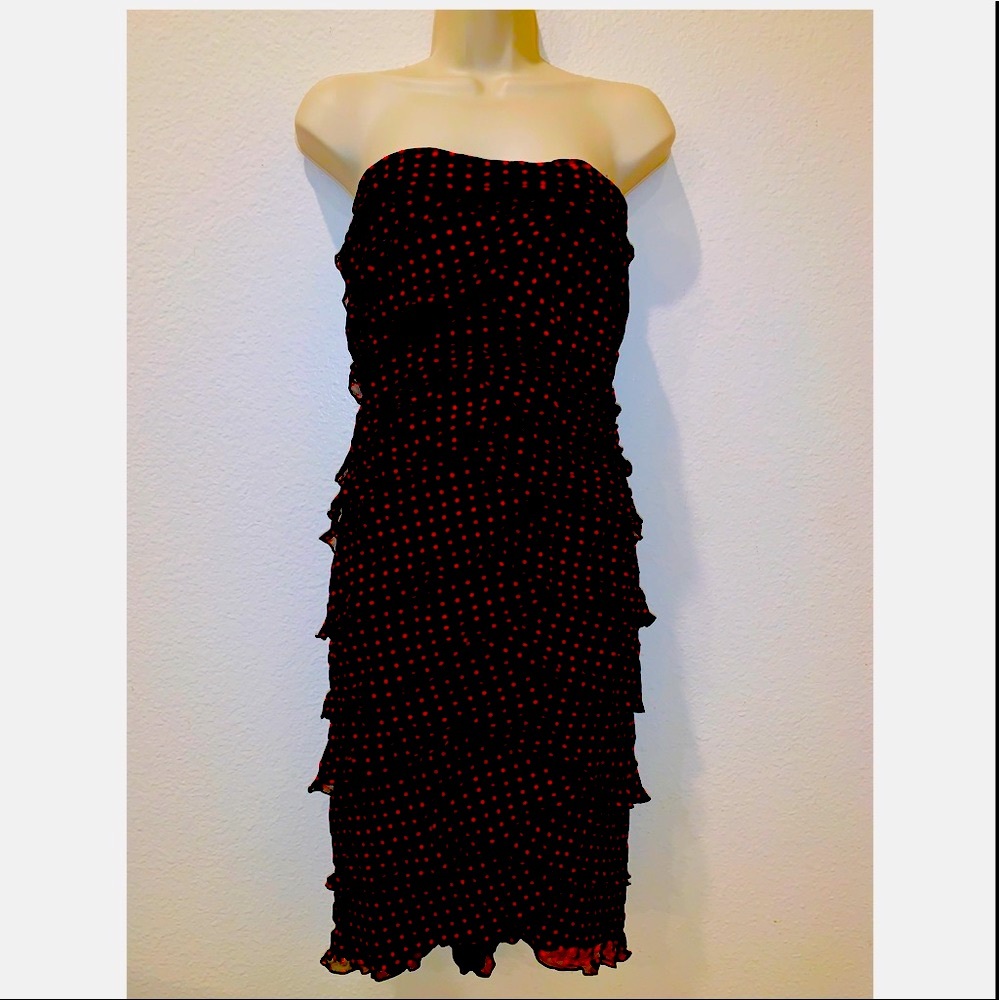 NWOT, Adorable ruffled black dress with red dots!
